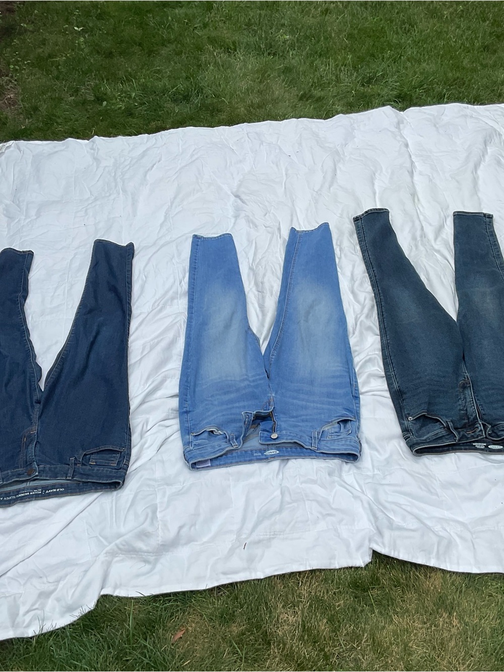 Old Navy Jeans Trio in Light Blue, Dark Blue, and Navy